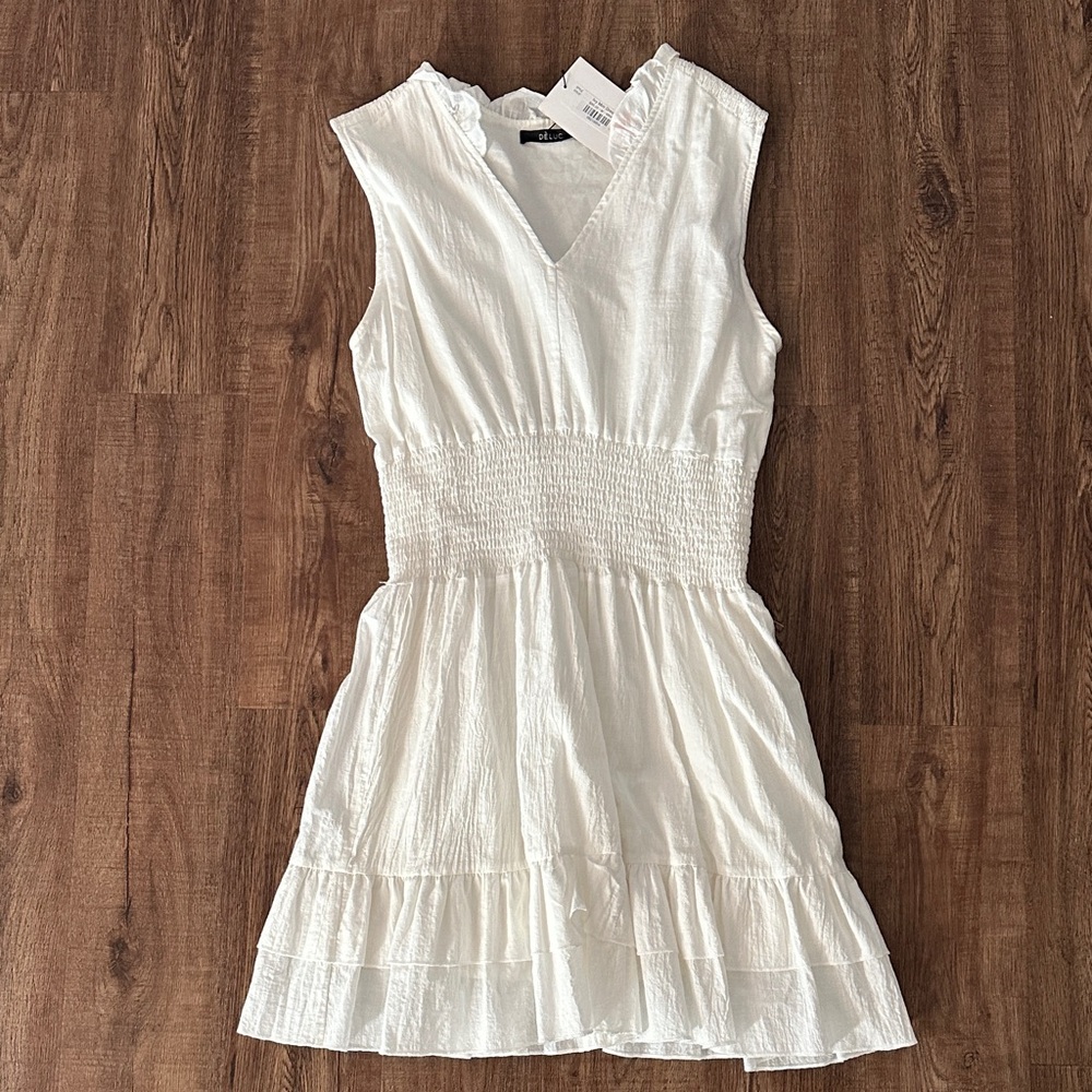 Deluc White Ruffled Mini Dress